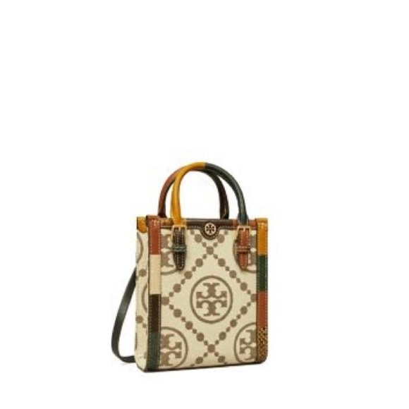 Tory Burch T Monogram Grommet Mini Tote Bag Crossbody Ivory Tan Brown Gold - Picture 13 of 14